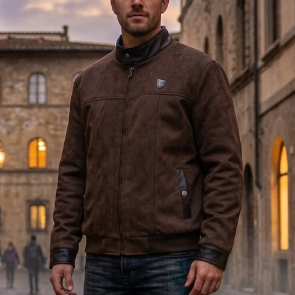 F Collection Faux Suede Bomber Jacket Brown Leather